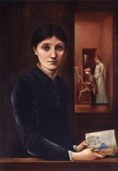 Georgiana Burne Jones, their children Margaret and Philip in the background — Sir Edward Coley Burne-Jones