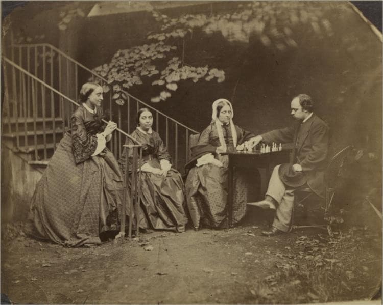 Dante Gabriel Rossetti with his sisters Christina and Maria and their mother Frances — Lewis Carroll