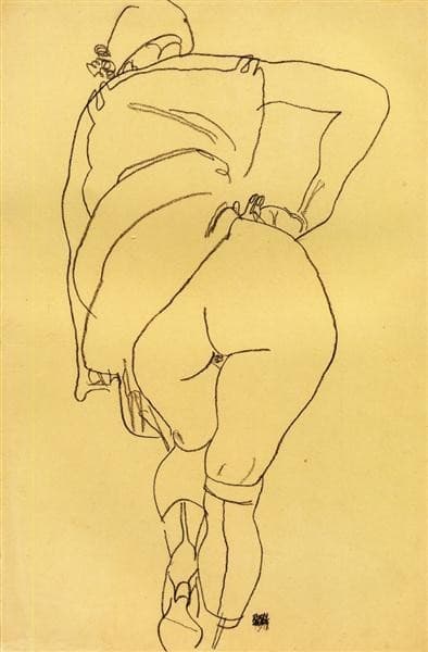 Semi Nude, Back View — Egon Schiele