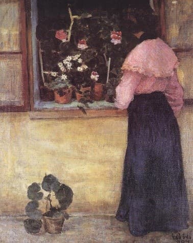 Girl by the Window with Flower — Béla Czóbel