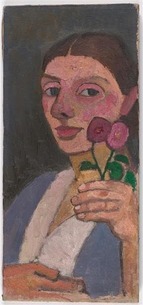 Self-Portrait with Two Flowers in Her Raised Left Hand — Paula Modersohn-Becker