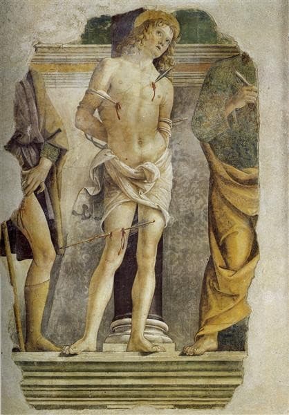 St. Sebastian and pieces of figure of St. Rocco and St. Peter — Pietro Perugino