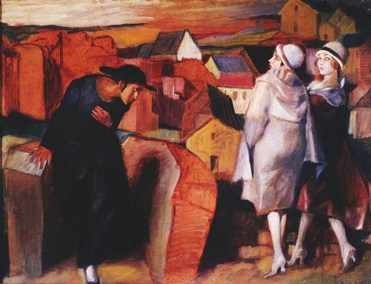 A Meeting. Jewish Youth and Two Women in the Town Alley — Bruno Schulz