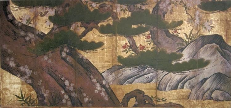 Old Pine and Cherry Trees by Rocks — Kanō Eitoku