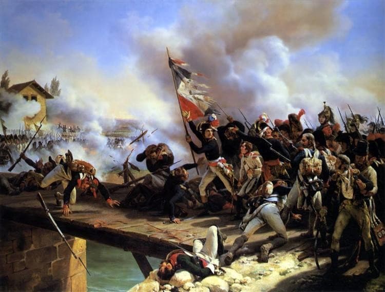 apoleon Bonaparte leading his troops over the bridge of Arcole, Battle of Arcole, Italian campaigns, War of the First Coalition, 15 November 1796 — Horace Vernet
