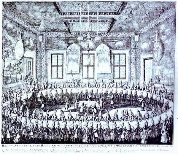 The Wedding Feast of Peter I and Catherine in the Winter Palace of Peter I in St. Petersburg on February 19, 1712 — Alexey Zubov
