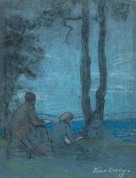 Two Figures Seated at Lakeside — Violet Oakley