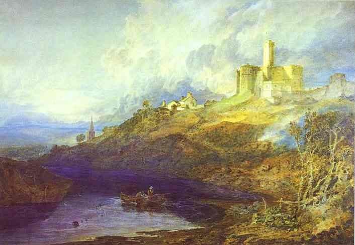 Warkworth Castle, Northumberland; Thunderstorm Approaching at Sunset — J. M. W. Turner