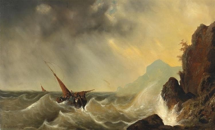 Ship in stormy seas — Andreas Achenbach