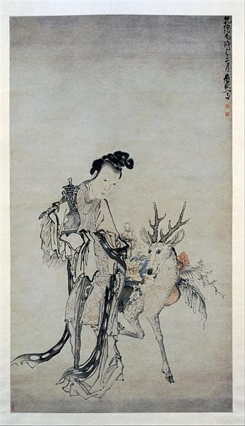Ma-gu Holding a Vase, with a Deer — Huang Shen