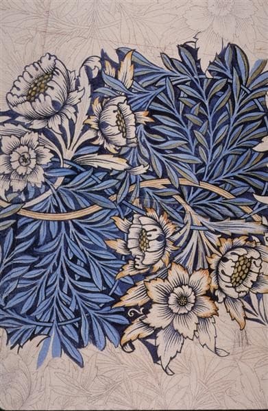 Design for Tulip and Willow indigo-discharge wood-block printed fabric — William Morris