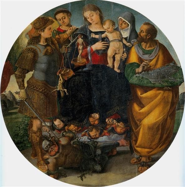 Virgin and Child with Sts Michael, Vincent of Saragozza, Margaret of Cortona and Mark — Luca Signorelli