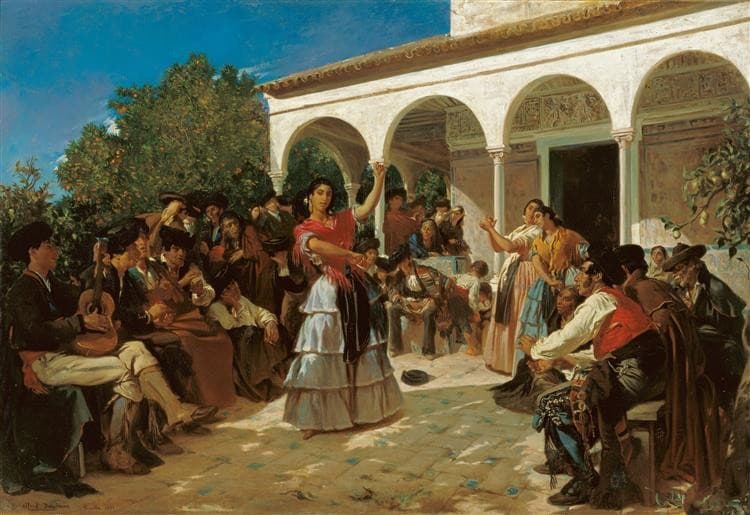 A Gypsy Dance in the Gardens of the Alcázar, in Front of Charles V Pavilion — Dehodencq Alfred
