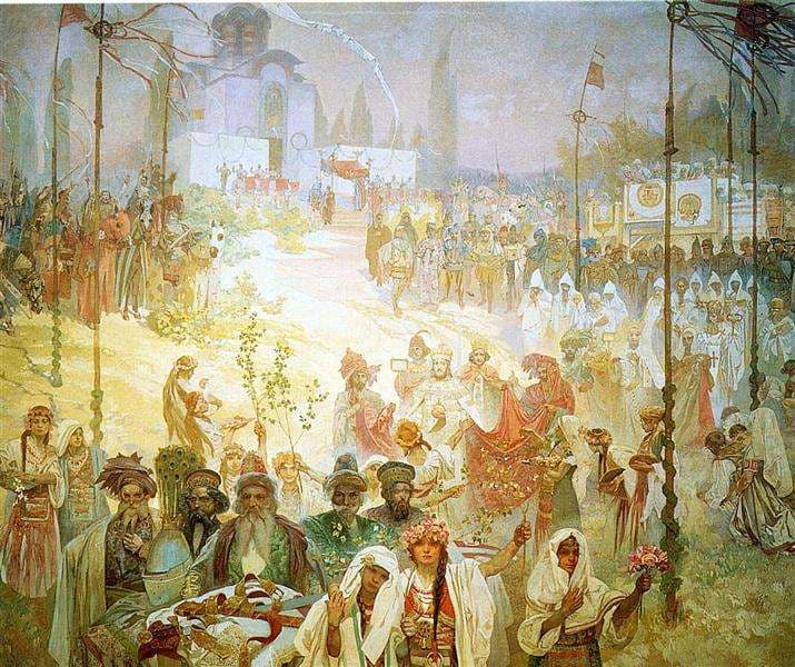 The Coronation of the Serbian Tsar Stepan Dusan as East Roman Emperor — Alphonse Mucha