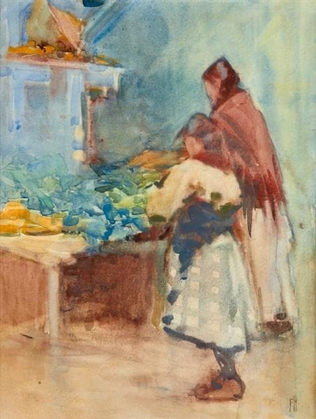 Mother and Daughter Preparing Flowers — Frances Hodgkins