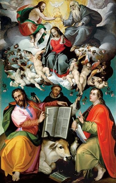 The Coronation of the Virgin with Saints Luke, Dominic, and John the Evangelist — Bartolomeo Passarotti