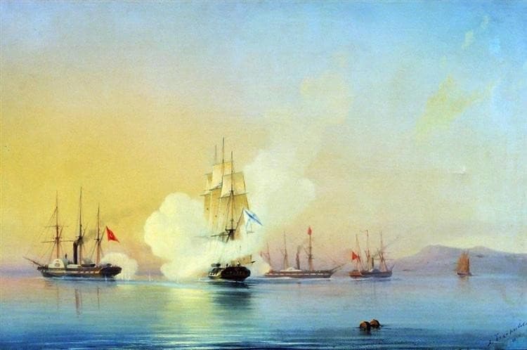 The battle of fregate Flora against Turkish steamships near Pitsunda November, 11 1853 — Alexey Bogolyubov