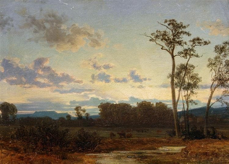 A River Landscape at Sunset — Carl Gustav Rodde