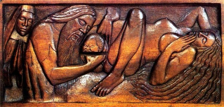 Birth, wooden bed panel — Georges Lacombe
