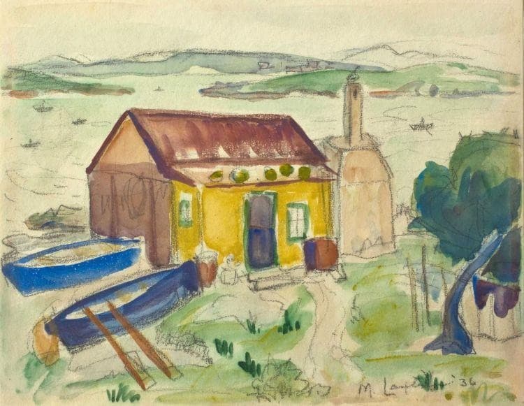 Fisherman's Cottage with Boats — Maggie Laubser