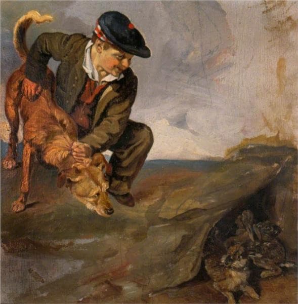 Boy Restraining a Dog — George Harvey