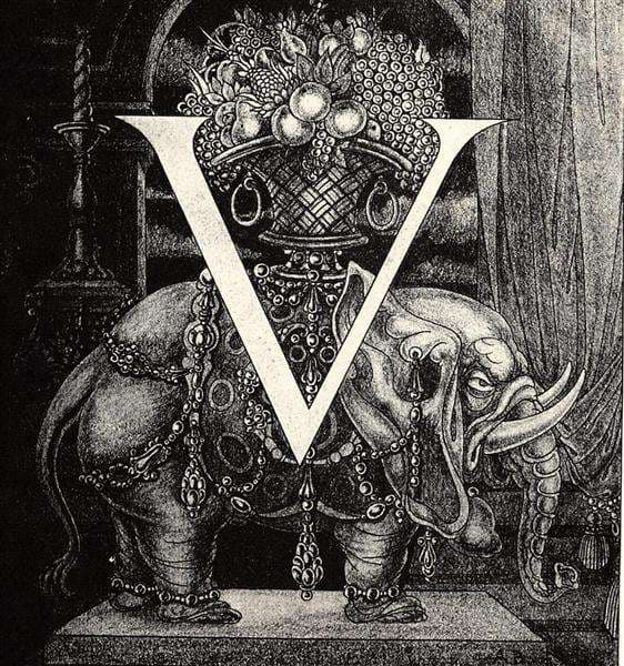 Initial Letter 'V' to Volpone — Aubrey Beardsley