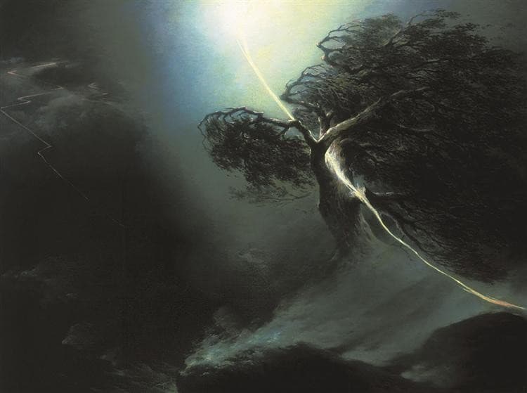 Oak fractured by a lightning. Allegory on the artist's wife death — Maxim Vorobiev