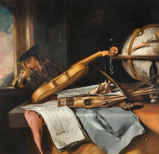 Vanitas Still Life with Thinking Young Man — Samuel Dirksz van Hoogstraten