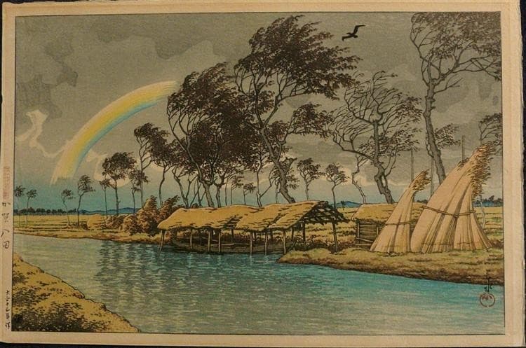Autumn Rainbow at Hatta, Kaga — Hasui Kawase