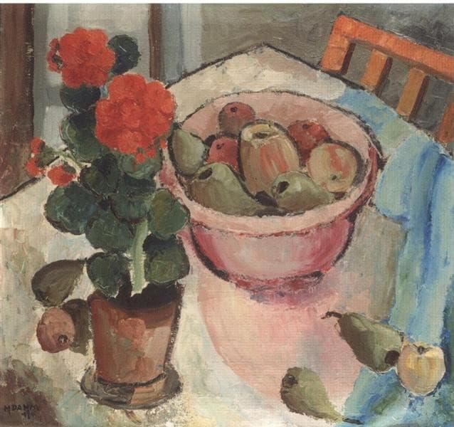 Stillleben mit Geranien und Schale — Helen Dahm