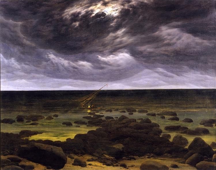 Seashore with Shipwreck by Moonlight — Caspar David Friedrich