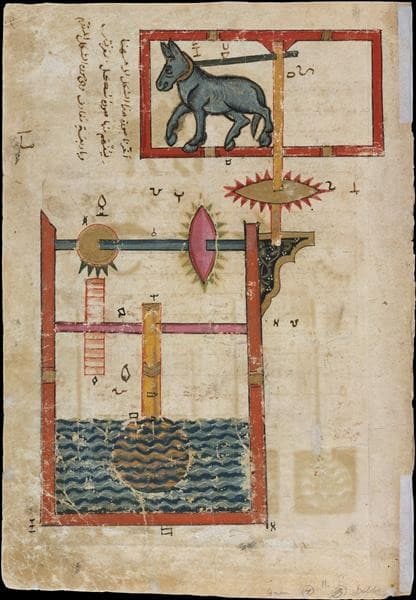 Design on Each Side for Waterwheel Worked by Donkey Power — Al-Jazari