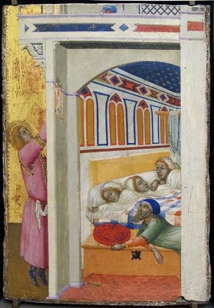 The Charity of Saint Nicholas of Bari (left Wing of the Altarpiece) — Ambrogio Lorenzetti