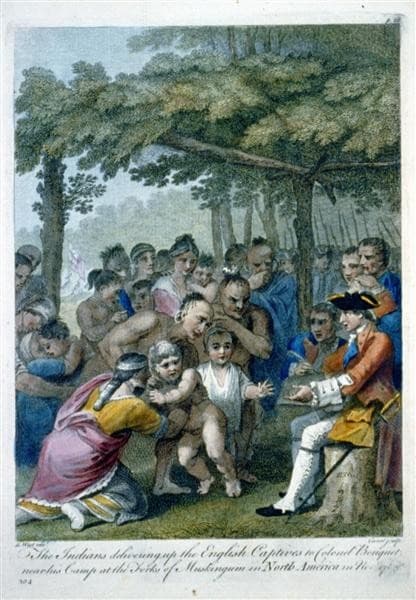 The Indians Delivering up the English Captives to Colonel Bouquet near his camp at the folks of Muskingum, North America in November 1764 — Benjamin West