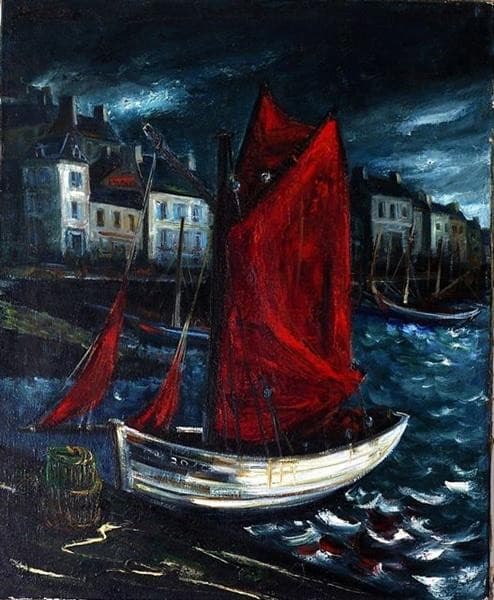 Barca de pesca con vela roja — Marie-Thérèse Auffray