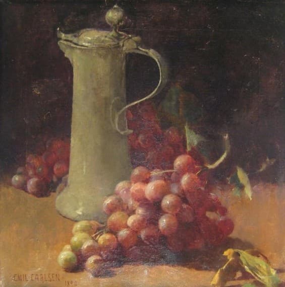 Still life with grapes & pewter flagon — Emil Carlsen