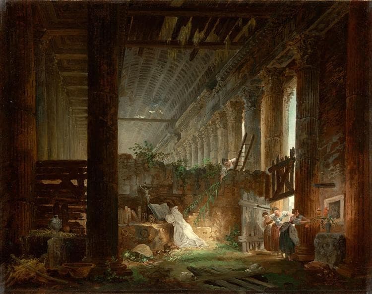 A Hermit Praying in the Ruins of a Roman Temple — Hubert Robert