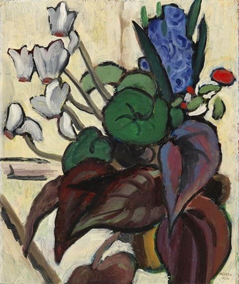 Blumen auf Weiß (Zyklamen und Hyazinthe) — Gabriele Münter