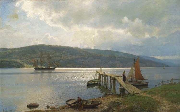 Kaien På Feste I Nær Mossthe Jetty at Feste near Moss — Hans Gude