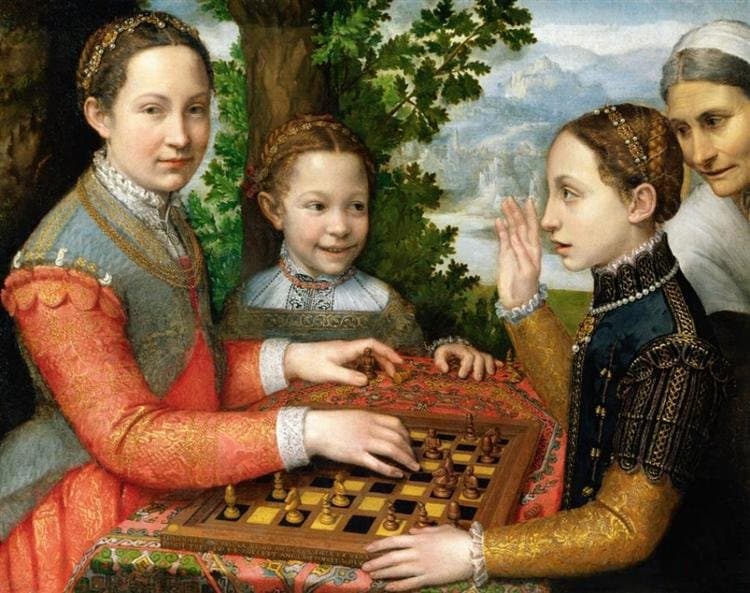 Lucia, Minerva and Europa Anguissola Playing Chess — Sofonisba Anguissola