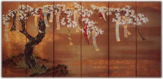 Flowering Cherry with Poem Slips — Tosa Mitsuoki