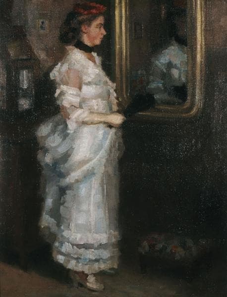 Lady in the mirror with a fan — Pericles Pantazis