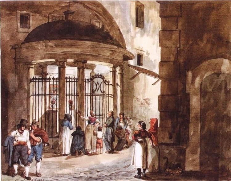 Popolani in prayer at S.Maria del Carmine in piazza Costaguti — Achille Pinelli