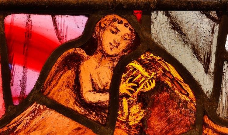 Loughrea St. Brendan's Cathedral. An Angel Playing the Harp as Figurehead of St. Brendan's Boat — Sarah Purser