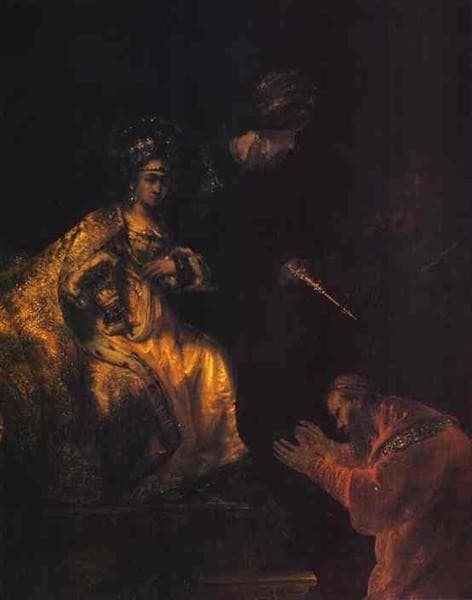 Haman Begging Esther for Mercy — Rembrandt van Rijn