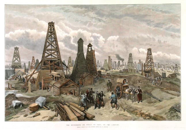 The Petroleum Oil Wells at Baku, on the Caspian — William Simpson
