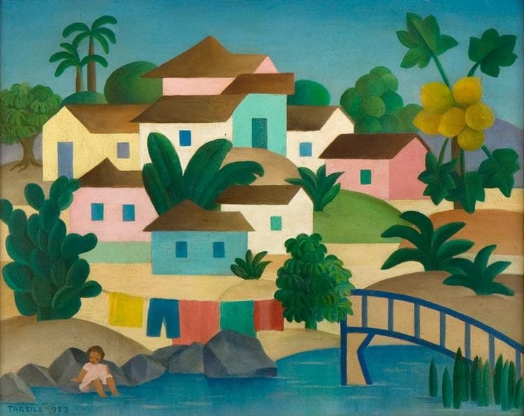 Village with Bridge and Papaya Tree — Tarsila do Amaral