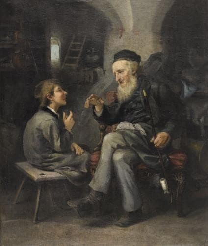 Grandfather and grandson talking — Ludwig Knaus