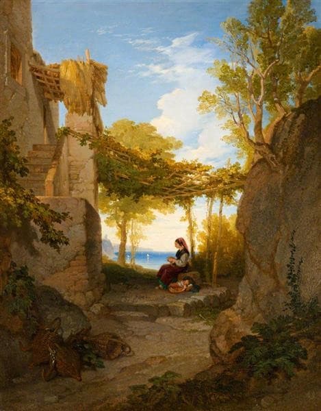 A Mother and Child beneath an Arbour at Evening — Penry Williams