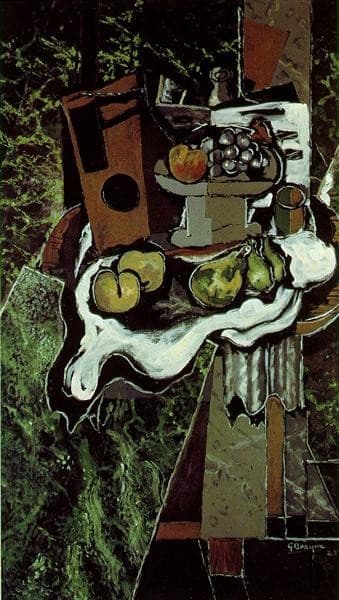 Fruit on a Tablecloth with a Fruitdish — Georges Braque